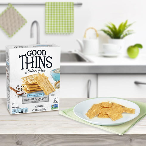 GOOD THINS Sea Salt & Pepper Rice Snacks Gluten Free Crackers, Snack Crackers, 3.5 oz...