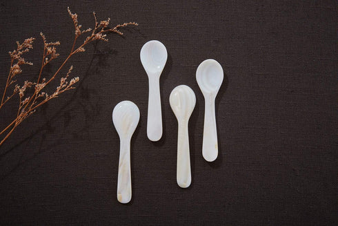 DUEBEL Set of 6 White Mother of Pearl MOP Caviar Spoons for Caviar, Egg, Icecream, Coffee Serving (White, 11x2.5cm)...