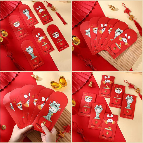 Chinese New Year Red Envelopes,12Pcs Chinese Red Envelopes?Year Of Rabbit Red Envelopes,Lucky Money Envelope,Chinese Red Packets Red Pocket Hong B...