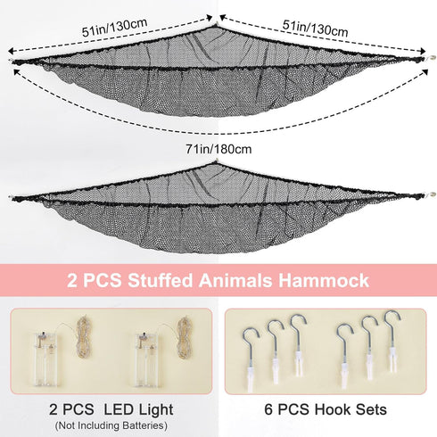 Stuffed Animals Net or Hammock Kids Toy Storage Organizer with LED Light Unicorn Castle Hanging Corner Stuffed Animals Holder Kids Girls Room Deco...