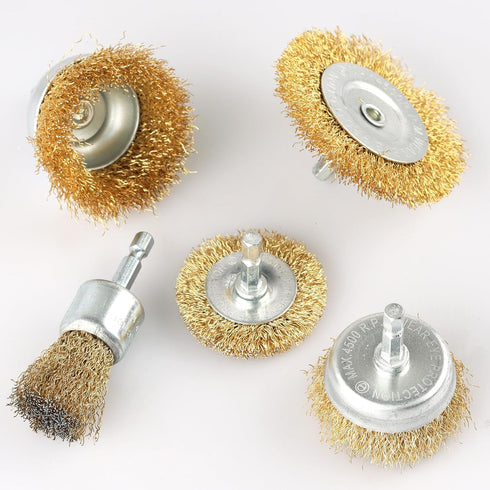 5 Pcs Wire Brush Wheel for Drill, Brass Wire Brush for Drill, 1/4 Inch Hex Shank, Wire Brush Drill Bit, Wire C up Brush for Rust Removal, Wire Bru...