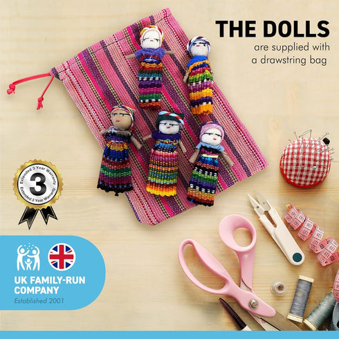 Thorness Set of 5 Guatemalan Handmade Worry Doll with a Colourful Crafted Storage Bag | Worry Dolls for Girls | Worry Dolls for Boys | Anxiety Dol...