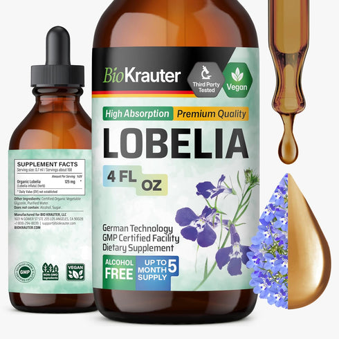 BIO KRAUTER Lobelia Tincture - Vegan Lobelia Extract - Alcohol & Sugar Free Respiratory Support Supplement - 4 Fl.Oz....