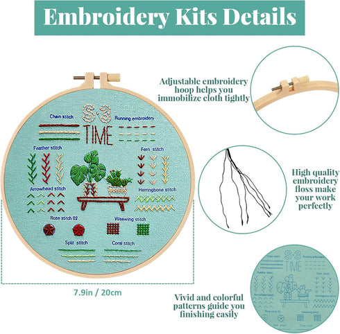 ASTNIC 3 Sets Embroidery Kit for Beginners, Cross Stitch Kits with Flower Mushroom Pattern Hoop Needle Kit DIY Knitting Kit Arts and Crafts for Ad...