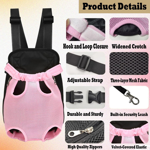 Pet Carrier Backpack, Adjustable Pet Cat Dog Carrier Backpack Travel Bag, Legs Out,Dog Carrier for Hiking Camping Travel, Sling Bag for Small Medi...