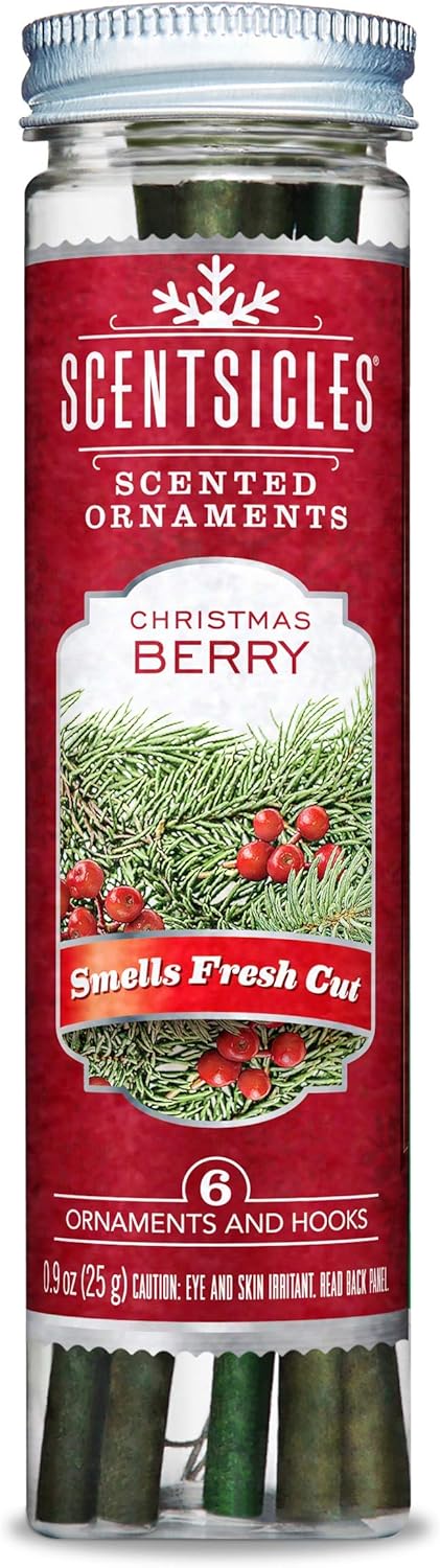 Scentsicles Christmas Berry Scented Christmas Ornaments with Hooks - 1 Bottle (6 Sticks Total)...