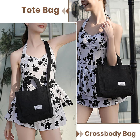 Tote Bag for Women, Small Casual Fashion Corduroy Shoulder Bag, for Work Travel Crossbody Bag Handbag with Pocket...