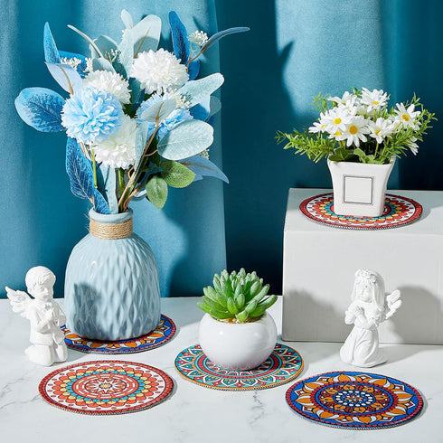 6 Pcs Boho Plant Pot Mat Absorbent Non Slip Pot Plant Pad Round Plant Coaster Mat Gardening Indoor Outdoor Flower Plant Protect Mat for Table Desk...