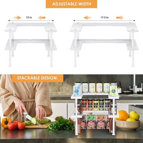 Expandable Spice Rack Organizer, Stackable Cabinet Shelf Organizer Rack, Space Saving Kitchen Seasoning Organizer Storage for Home Pantry Cupboard...