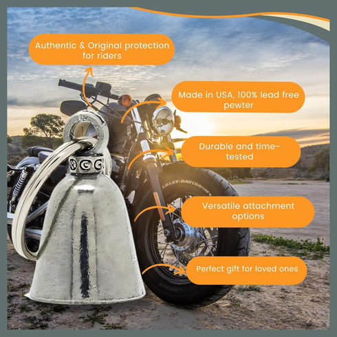 Guardian Bell Good Luck Bell w/Keyring & Black Velvet Gift Bag | Motorcycle Bell | Lead-Free Pewter | Good Luck Gift to Friends & Family | Bike Be...