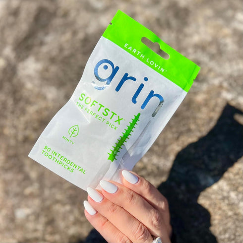 Grin Softstx, Gentle Dental Picks, 90 Count, Soft Flexible Bristles, Textured Plaque Removing Toothpick, Minty Flavor, for Between Teeth, Refillab...
