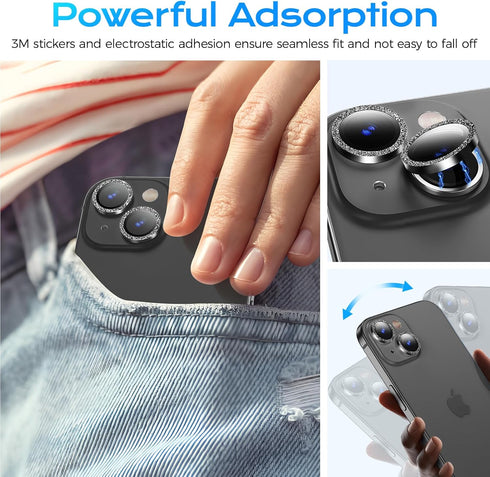 for iPhone 15 Camera Lens Protector Bling and 3 Pack Screen Protector, Tempered Glass Camera Cover, Anti-Scratch Anti-Drop Protection Glitter Came...