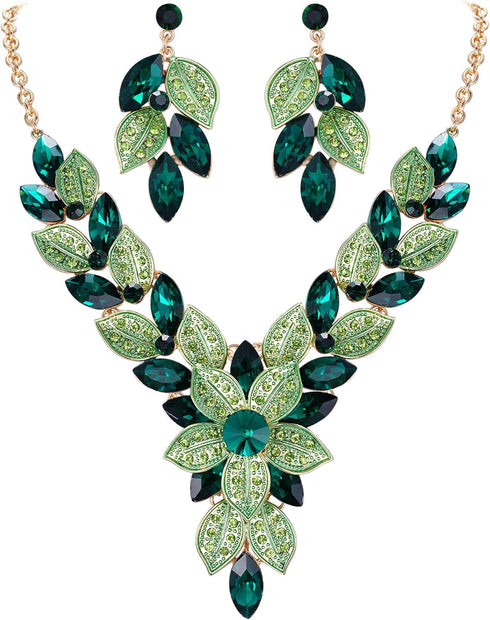 EVER FAITH Women's Crystal Elegant Bridal Cluster Flower Leaf Drop Necklace Earrings Set...