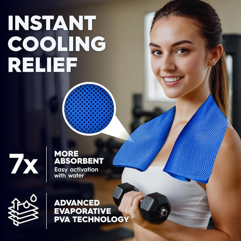 Cooling Towel for Neck & Face - Heat Relief Cooling Rag Set - 2 Pack (Blue & Grey), with UPF 50+, 29.5'' x 13'', for Sports, Golf, Gym, Yoga, Work...