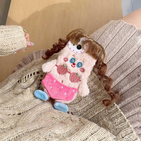 Ugly Phone Case for iPhone 14,DIY Hair Doll with Camera Protector Plush Weird Phone Case,Winter Warm Furry Shockproof Funny Case for iPhone 14 Wom...