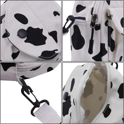 JUMISEE Cute Cow Print Canvas Crossbody Purse Small Cell Phone Bag Shoulder Handbag for Men Women Kids...