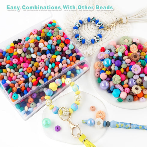 300Pcs 12mm Silicone Lentil Beads, Silicone Spacer Beads for Necklace Bracelet Making, Abacus Silicone Beads for Keychain Making and Silicone Foca...