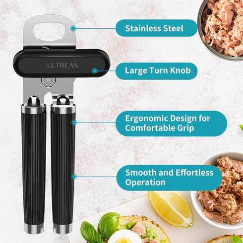 Ultrean Manual Can Opener Bottle Opener,Heavy Duty Stainless Steel Smooth Edge Manual Hand Held Can Opener With Soft Touch Handle, Rust Proof Over...