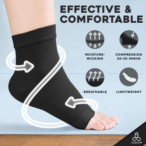 Ankle Compression Socks (XXL, Black), Effective Ankle Brace w/ 20-30 mmHg Compression for Foot Pain Relief, Ankle Support Sleeve for Plantar Fasci...