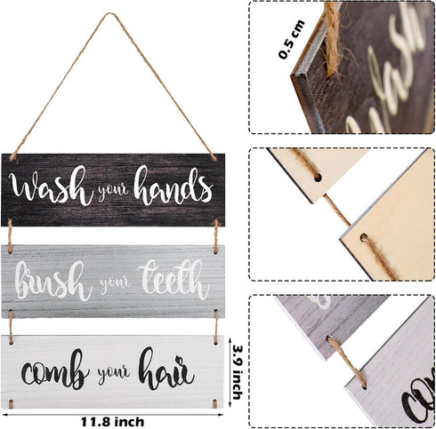 Jetec Bathroom Wall Decor Bath Rules Wall Art Sign Family Hanging Funny Wooden Hanging Sign Rustic Wood Decor for Home Bedroom Outdoor(Simple Patt...