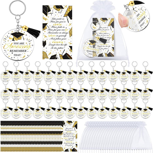 150 Pcs 2025 Graduation Gifts Keychain Class of 2025 Graduation Gifts Include 50 Inspirational Acrylic Keychain with Tassels 50 Grad Cards 50 Orga...
