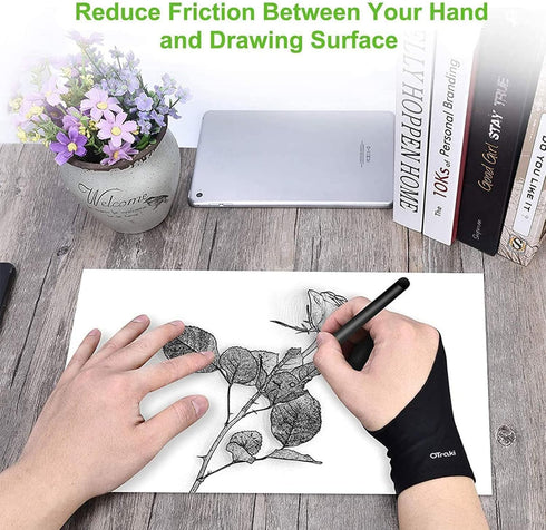 OTraki 4 Pack Artists Gloves 2 Finger Artist Glove Anti Smudge Glove Drawing Gloves for Paper Sketching, Pad Monitor, Graphics Tablet, Universal f...