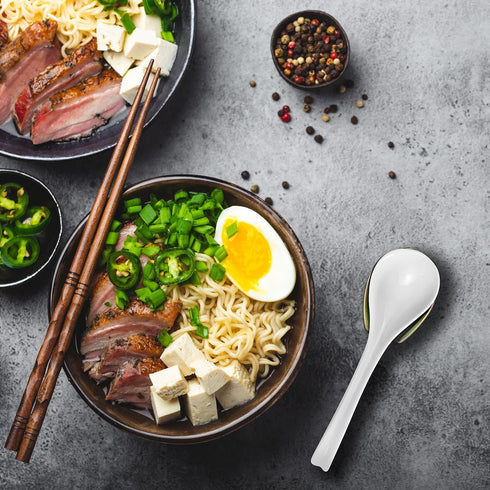 Asian Ceramic Soup Spoon with Long Handle Easy to Hold, Non-slip Bottom, for Soups, Japanese Ramen, Miso, Chinese and Vietnamese Wonton, Dumplings...