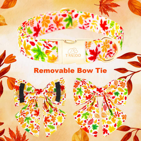 Fall Dog Collar with Elegant Bow Tie - Durable Adjustable Colorful and Stylish Cotton Pet Collar, Available in Small Medium Large, L...