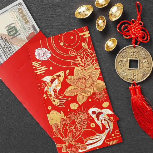 AnyDesign 48Pcs Chinese New Year Red Envelopes 6 Designs Red Gold Foil Print Hong Bao Spring Festival Lucky Money Pocket for Party Wedding Happy C...