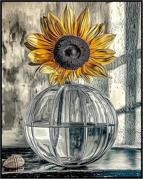 Posterizer 1 pcs-lone sunflower in a round vase-minimalist modern art 1-Floral & Botanical Art-Collectibles & Fine Art-Decor for Home & Office- un...