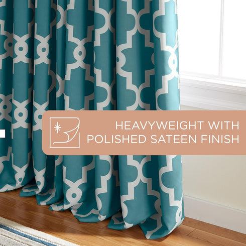 TOWN & COUNTRY EVERYDAY Ironwork Geo Trellis Sateen Indoor Curtains, Room Darkening Blackout, Grommet Top, Energy Efficient, 2-Pack Set, 52"x96", ...