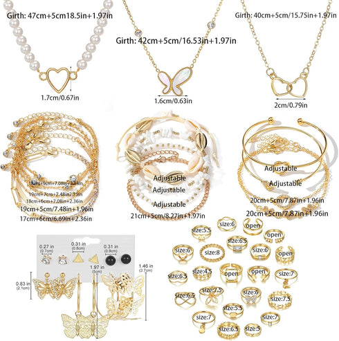 Gold Jewelry Sets for Women, Vintage Baroque Style Ladies Necklace/Rings/Bracelet and Earrings Jewelry Set, Fashion Indie Jewerly Pack Personality...