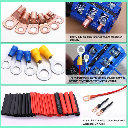 Twidec/110PCS Battery Cable Ends AWG 2 4 6 8 10 12 14 16 Gauge Copper Cable Wire Lugs,Ring Terminals Connectors,Copper Ring Terminals with Heat Sh...