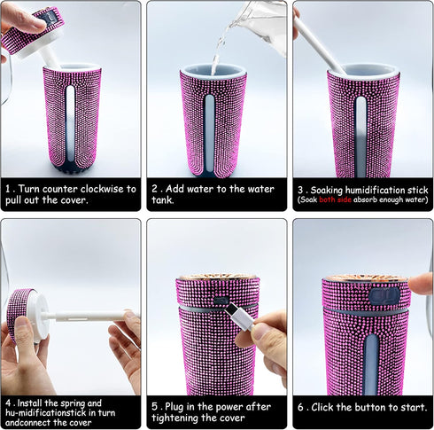 Bling Crystal Car Diffuser Humidifier, USB car Essential Oil Diffuser,Car Diffuser Humidifier Aromatherapy,2 Mist Modes,Portable Mini humidifier f...