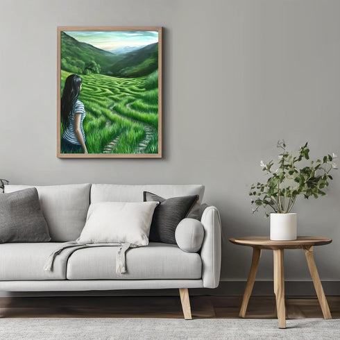 Posterizer 1 pcs-painting style art-girl and green serene hills-Landscape & Nature Art-Collectibles & Fine Art-Gift for Couples boyfriend girlfrie...