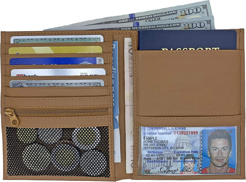 Light Brown RFID Genuine Leather Passport Wallet...