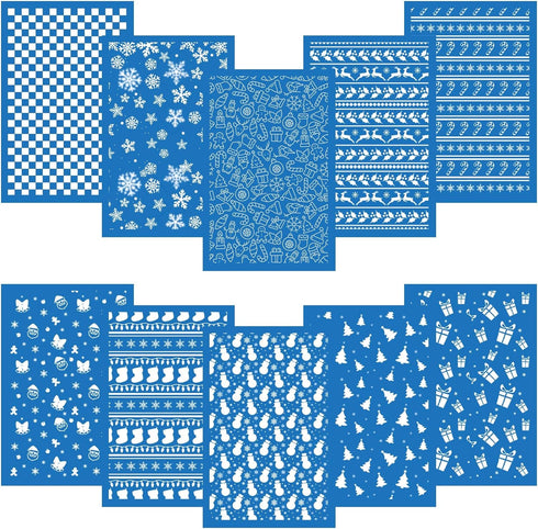 10 Pcs Christmas Silk Screen for Polymer Clay Silk Screen Stencils for Polymer Clay Earrings Polymer Clay Stencil Reusable Silkscreen Print Kit fo...