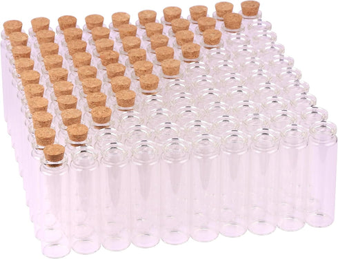 MaxMau 100 Sets of 20ml Glass Bottles with Cork Stopper,Small Clear Jars Tiny Glass Vials for Wedding Favors Seed Powder Sequin Storing Art Crafts...