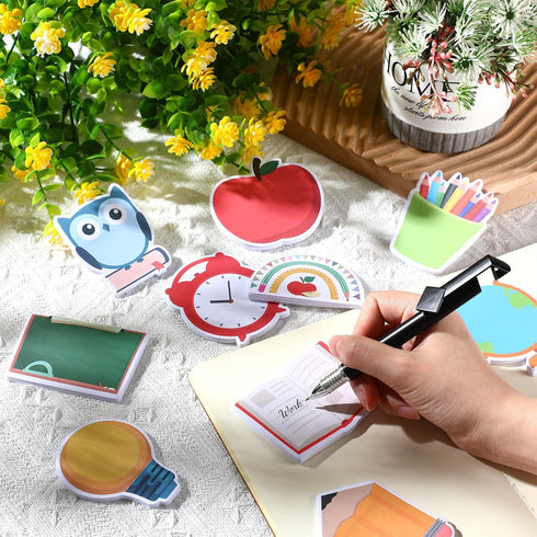 Fulmoon 37 Pcs Back to School Sticky Notes and School Bus Storage Box Set 36 Pcs Pencil Ruler Book Blackboard Owl Shaped Self Adhesive Writing Sti...