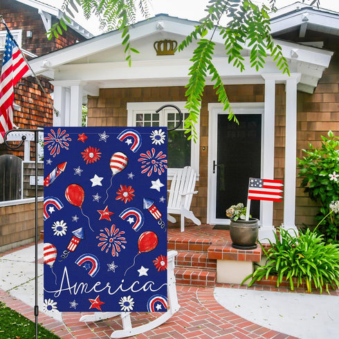Louise Maelys 4th of July Patriotic Garden Flag 12x18 Double Sided, Small Burlap Welcome Fireworks Garden Yard House Flags for Memorial Independen...