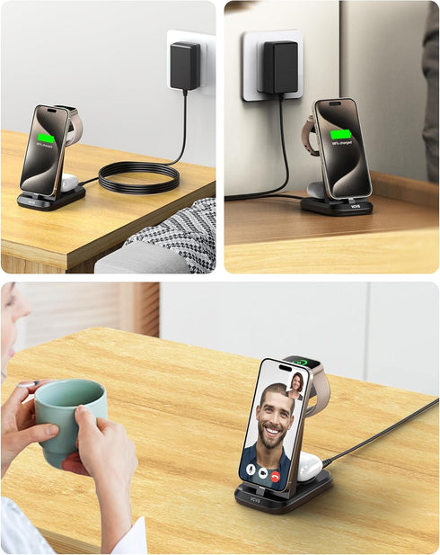 30W PD USB C Super Fast Charging Station Charger for iPhone 15/15 Plus/15 Pro/15 Pro Max Only, VCVS 3 in 1 Wireless Charger Compatible with Apple ...