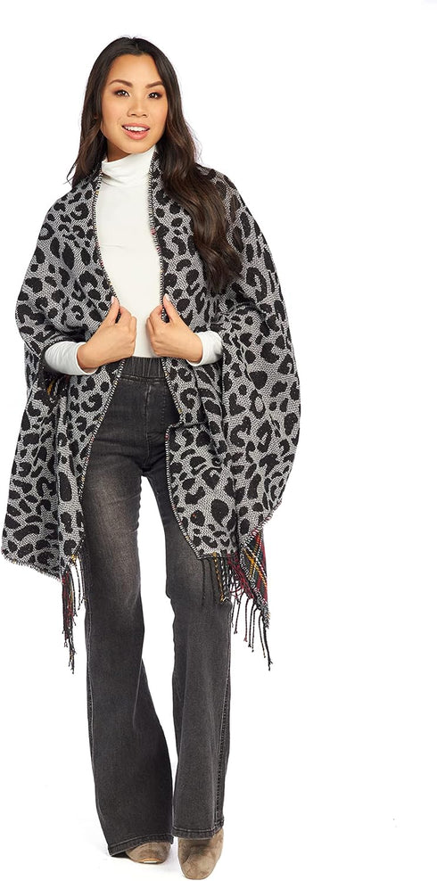 Mud Pie Reversible Tartan and Leopard Womens Scarf Wrap, One Size, Green...