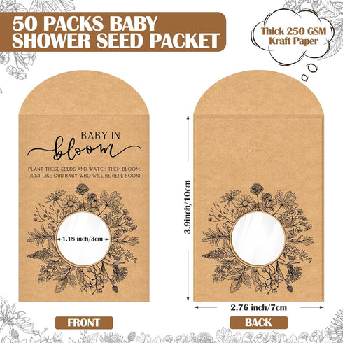 Fumete Baby Shower Party Favor Baby in Bloom Packet Kraft Bags with Window Envelopes Resealable Organizer Storage Bag for Gender Reveal Party...