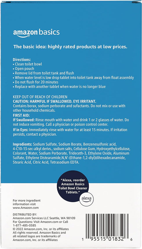 Amazon Basics Toilet Bowl Cleaner Blue Tablets with Oxygen Bleach, Unscented, 5 Count, Pack of 1...