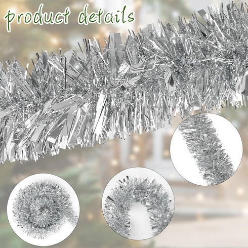 DECORA 33 Feet Silver Tinsel Garland, Christmas Metallic Hanging Tinsel Garland for Xmas Tree Home and Party Decoration...