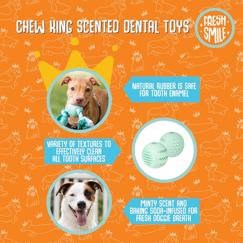 Chew King Dental Dog Toy Collection, Fetch Ball Clinically Proven to Remove Plaque...