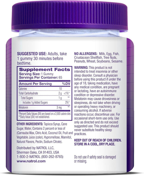 Natrol Time Release Melatonin 3 mg, Dietary Supplement for Restful Sleep, Sleep Gummies for Adults, 65 Strawberry-Flavored Melatonin Gummies, 65 D...