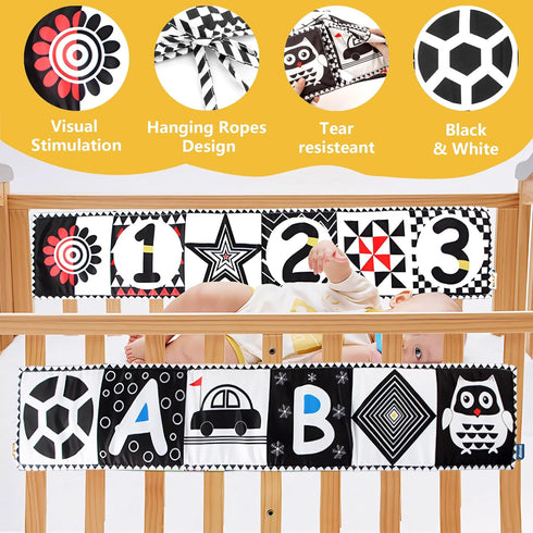Black and White High Contrast Baby Cloth Book Toys,Baby Soft Books Age 0-6 Months,Baby Book for Brain Development in Newborns Aged 6-12 Months,Mon...