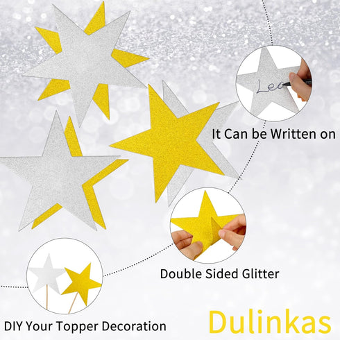 70Pcs 6 Inch Glitter Stars Cutouts Paper Confetti Star Dulinkas Double Printed Paper Star Decorations for Classroom Wall Festival Movie Night Part...