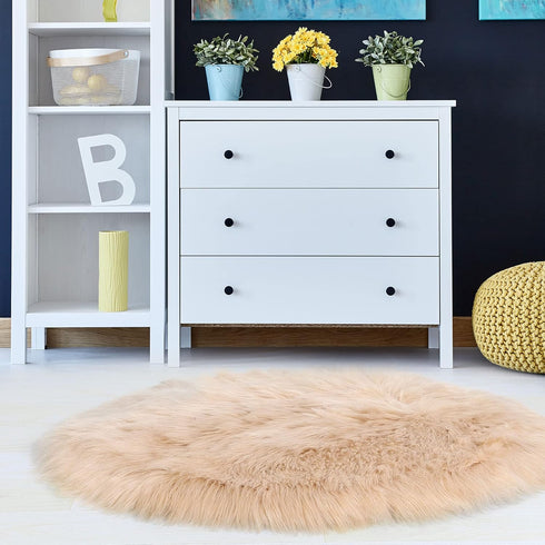 uxcell Faux Fur Round Rug,Fluffy Area Mat,Fluff Rugs for Bedroom Floor Sofa Living Room 3 x 3 Feet Khaki...